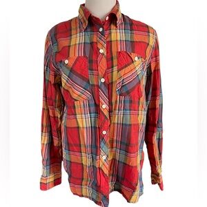RALPH LAUREN DENIM & SUPPLY Lightweight Classic Plaid Button Down Orange LARGE